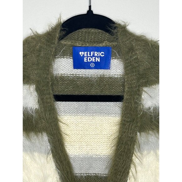 Aelfric Eden fuzzy soft women’s button up cardigan sweater striped women’s Sz S - Picture 3 of 8